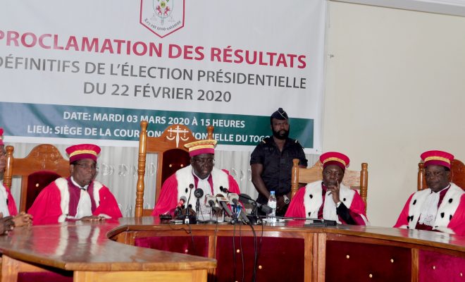 PRESIDENTIELLE DU 22 FEVRIER LA COUR CONSTITUTIONNELLE CONFIRME LA REELECTION DE FAURE GNASSINGBE AVEC 70,78% DES SUFFRAGES